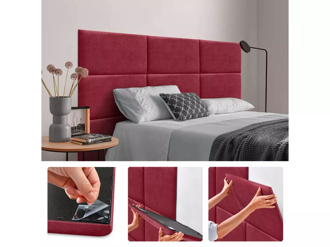 DHOME Lot de 1 Panneaux muraux en tissu auto-adhésifs Panneaux muraux absorbants acoustiques Protection contre les chocs (Rouge, 50x40cm, x1)