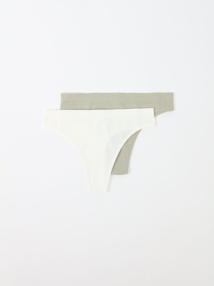 Conjunto de 2 Calcinhas Fio Dental Caneladas Sem Costura - Verde Claro