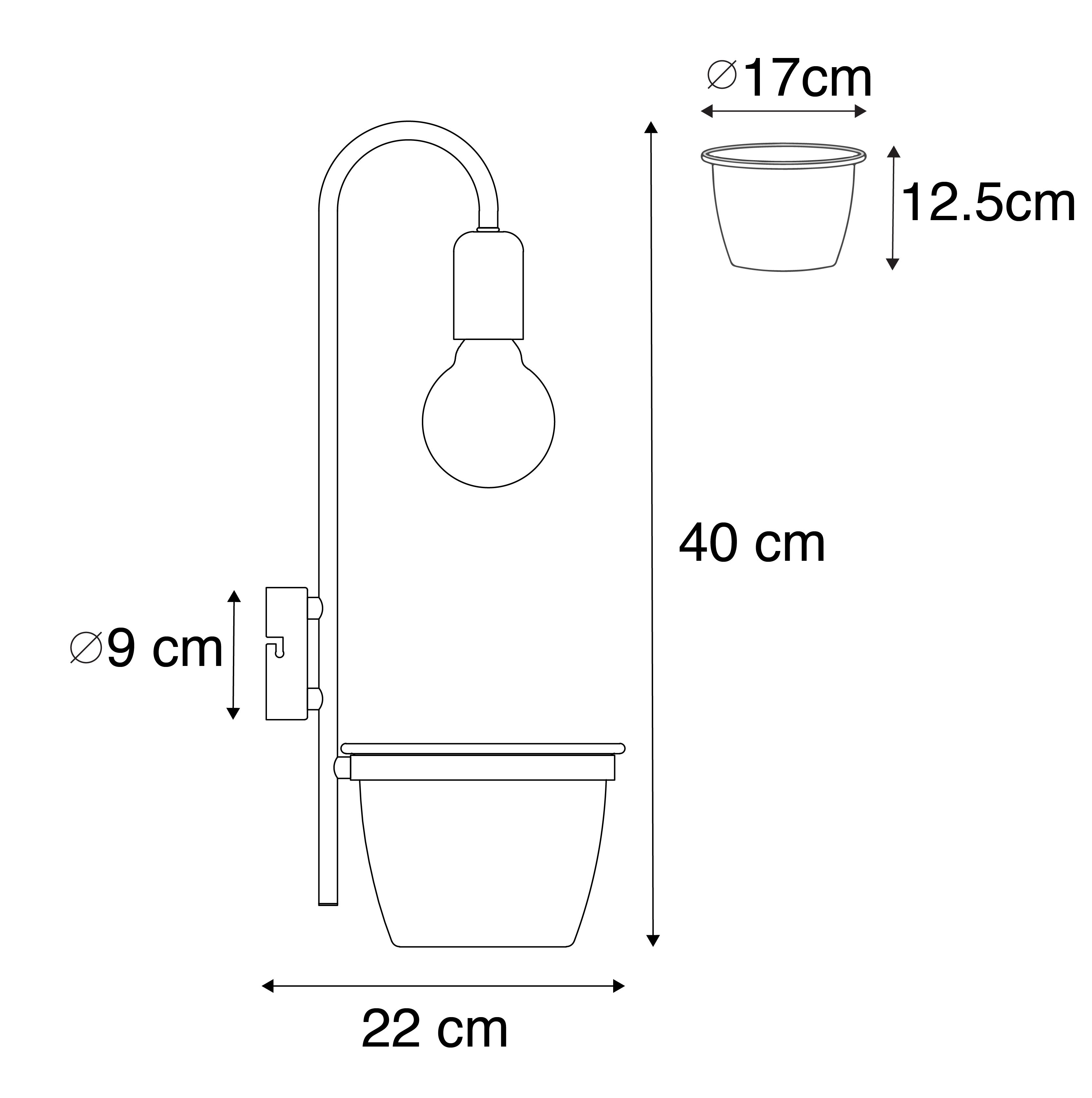 Moderne wandlamp zwart met glas - Roslini