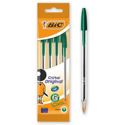 BIC Cristal - 4 Stylos à bille - vert - 1 mm - pointe moyenne
