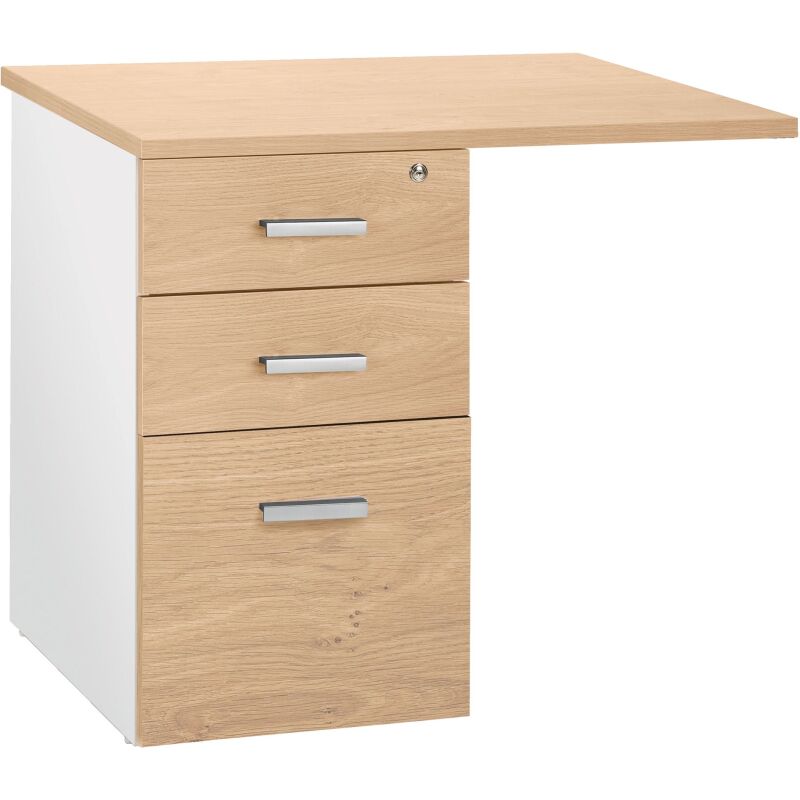 Caisson hauteur bureau 3 tiroirs avec extension Intuitiv' blanc - chêne