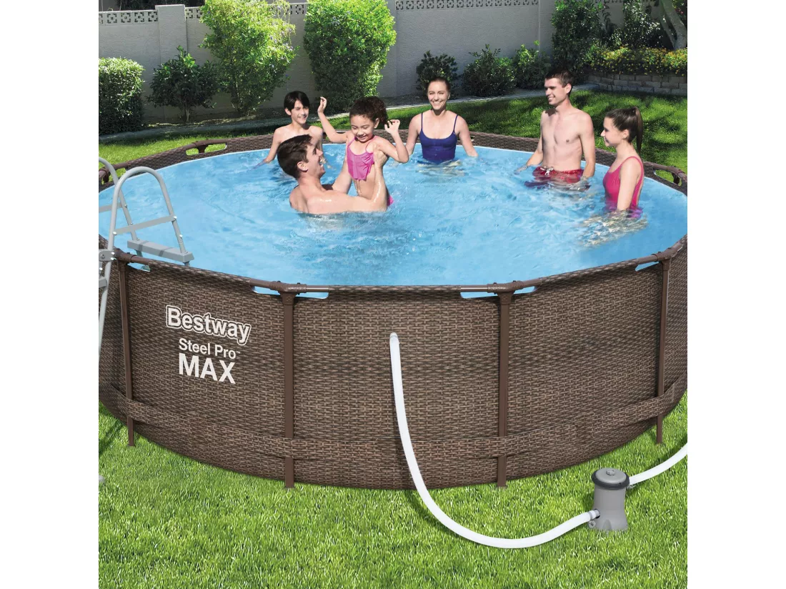 Piscine Hors-Sol Tubulaire Bestway Steel Pro Max Design Rotin 366x100 cm Filtre à Cartouche de 2.006 litres/heure