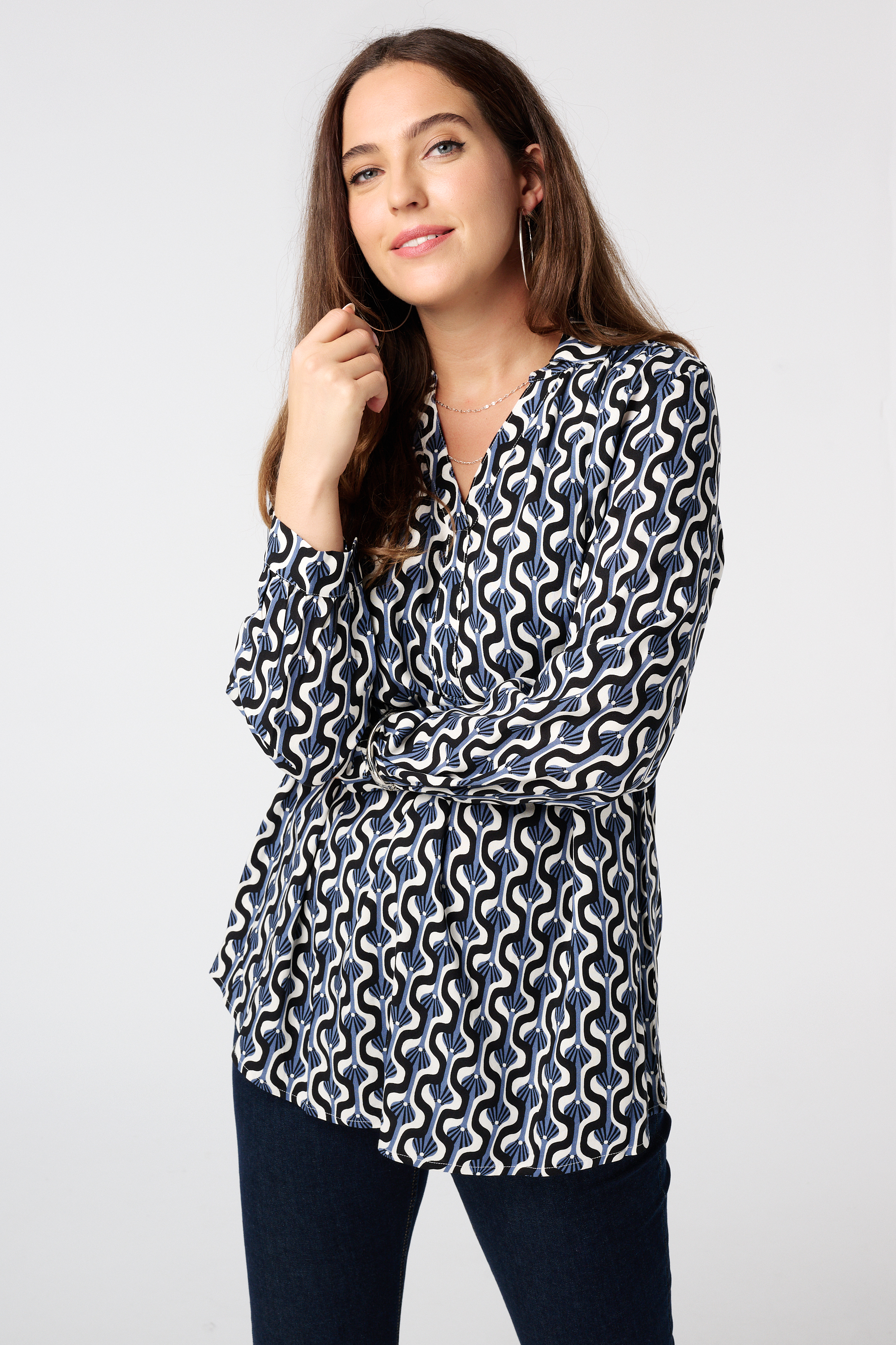 Oversized blouse met print Multi blue