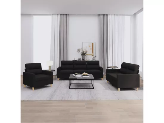 Ensemble de canapés 3 pièces avec coussins Noir Tissu