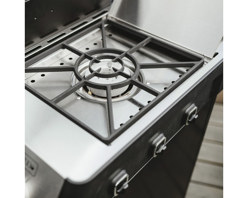 Enders® UNIQ PRO 3 IK CRUSTER 3-pits gasbarbecue, zwart/aluminium-zilver, inclusief dekselthermometer, vetopvangbak, grillrooster, hittebestendige handgreep, krachtige warmtezone, zijplank, houder voor grillgerei. Grillrooster: geëmailleerd gietijzer