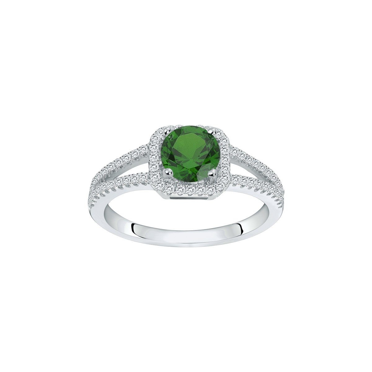 Bague de fiançailles en Argent avec oxyde de zirconium vert emeraude