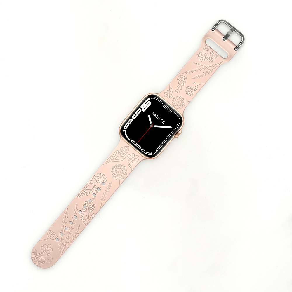Apple Watch (42/41/40/38 mm) Silikon Sport Armband Löwenzahn Muster (Gelenkumfang: 170-210mm) - Rosa