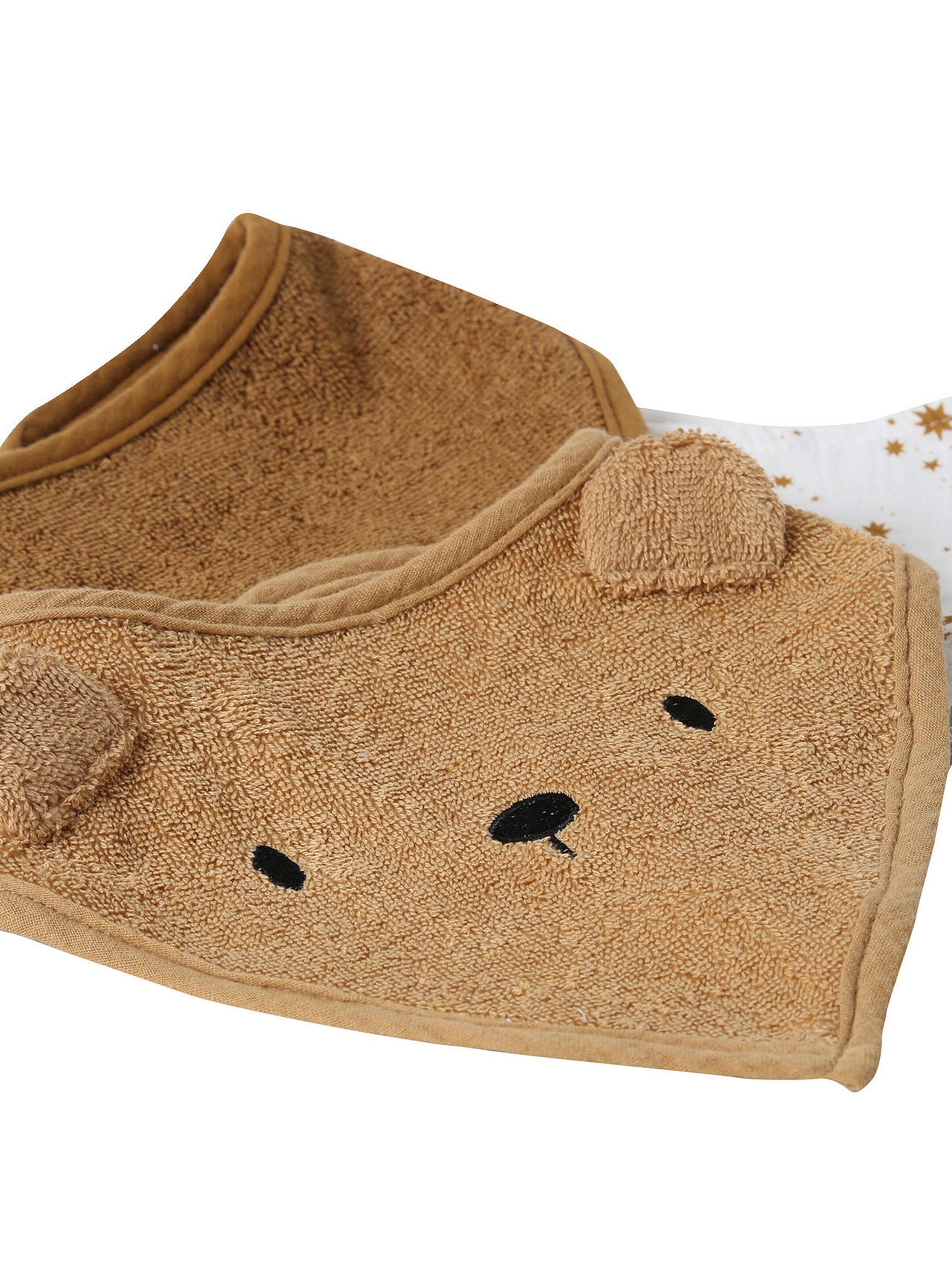 Vertbaudet 3er-Pack Baby Lätzchen/Halstücher BÄR, Frottee/Musselin karamell+braun+wollweiß sterne