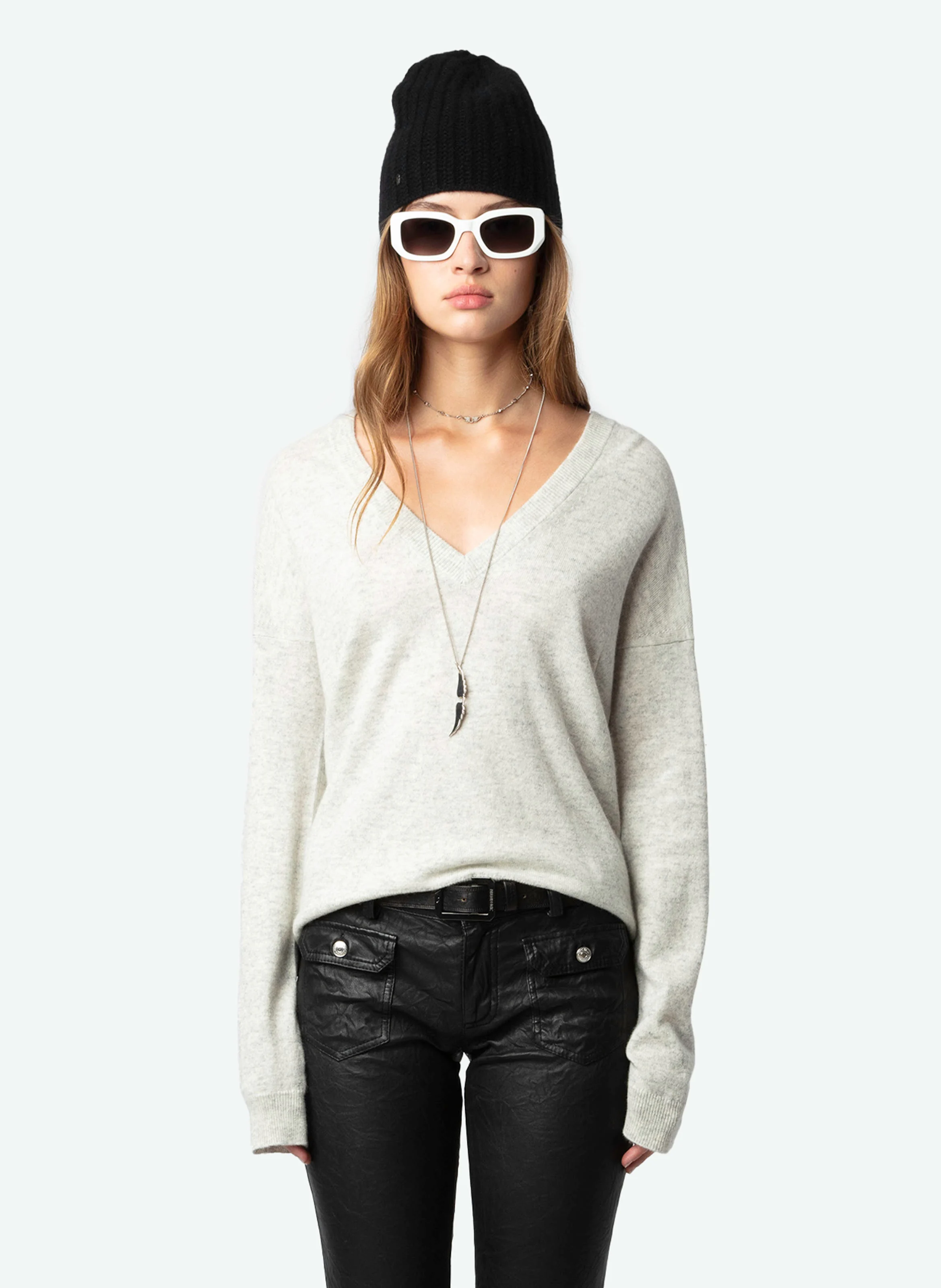 VIVI - Pull col V en cachemire | Gris