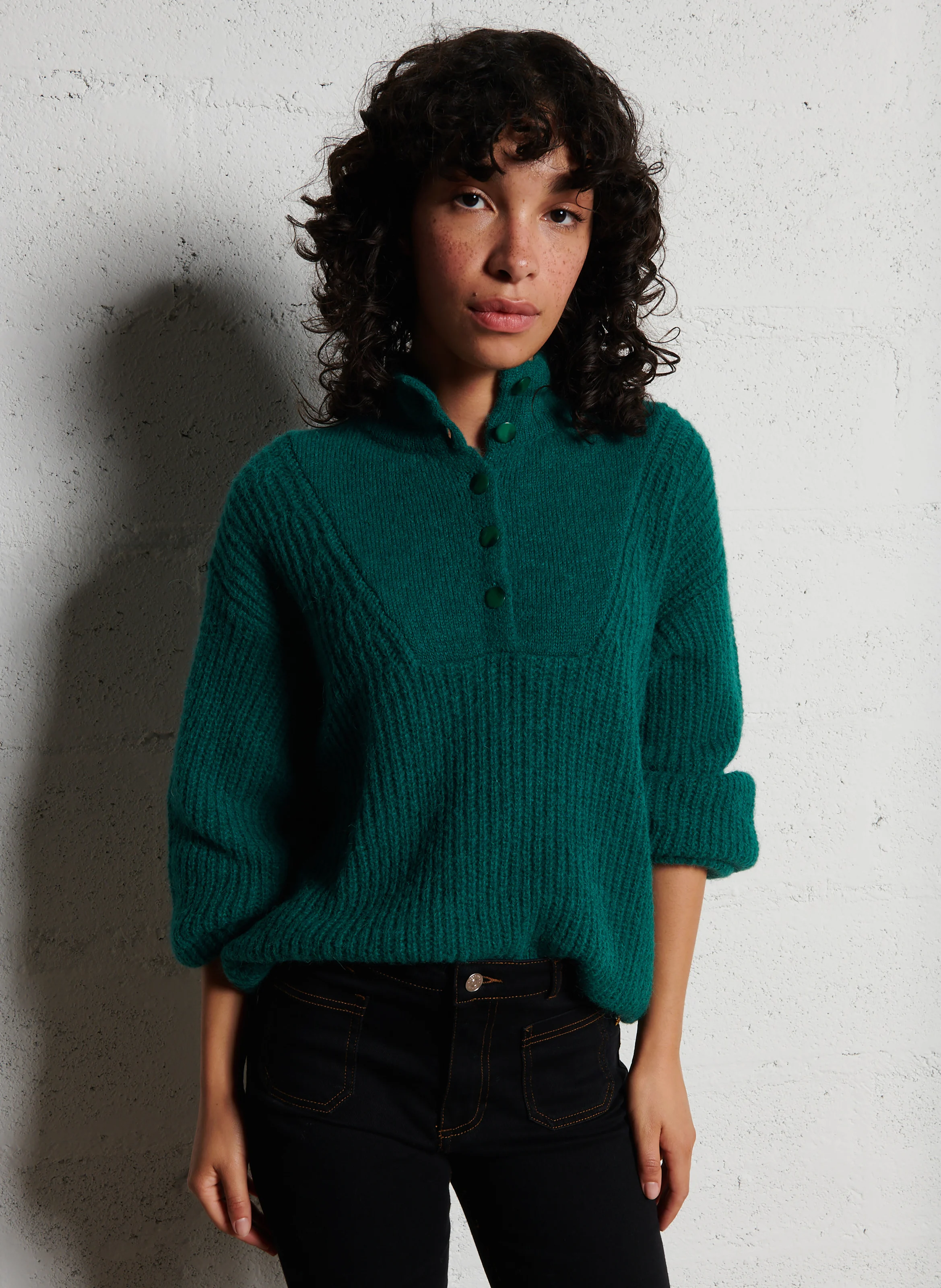 ANNA - Pull col camionneur en laine mélangée | Vert