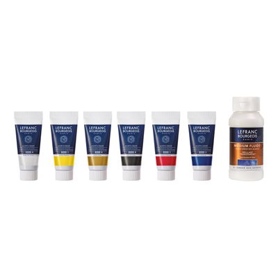 Lefranc Bourgeois - Set de peinture acrylique - 6 couleurs - ocre jaune, blanc titane, jaune primaire, noir ivoire, rouge primaire, bleu primaire