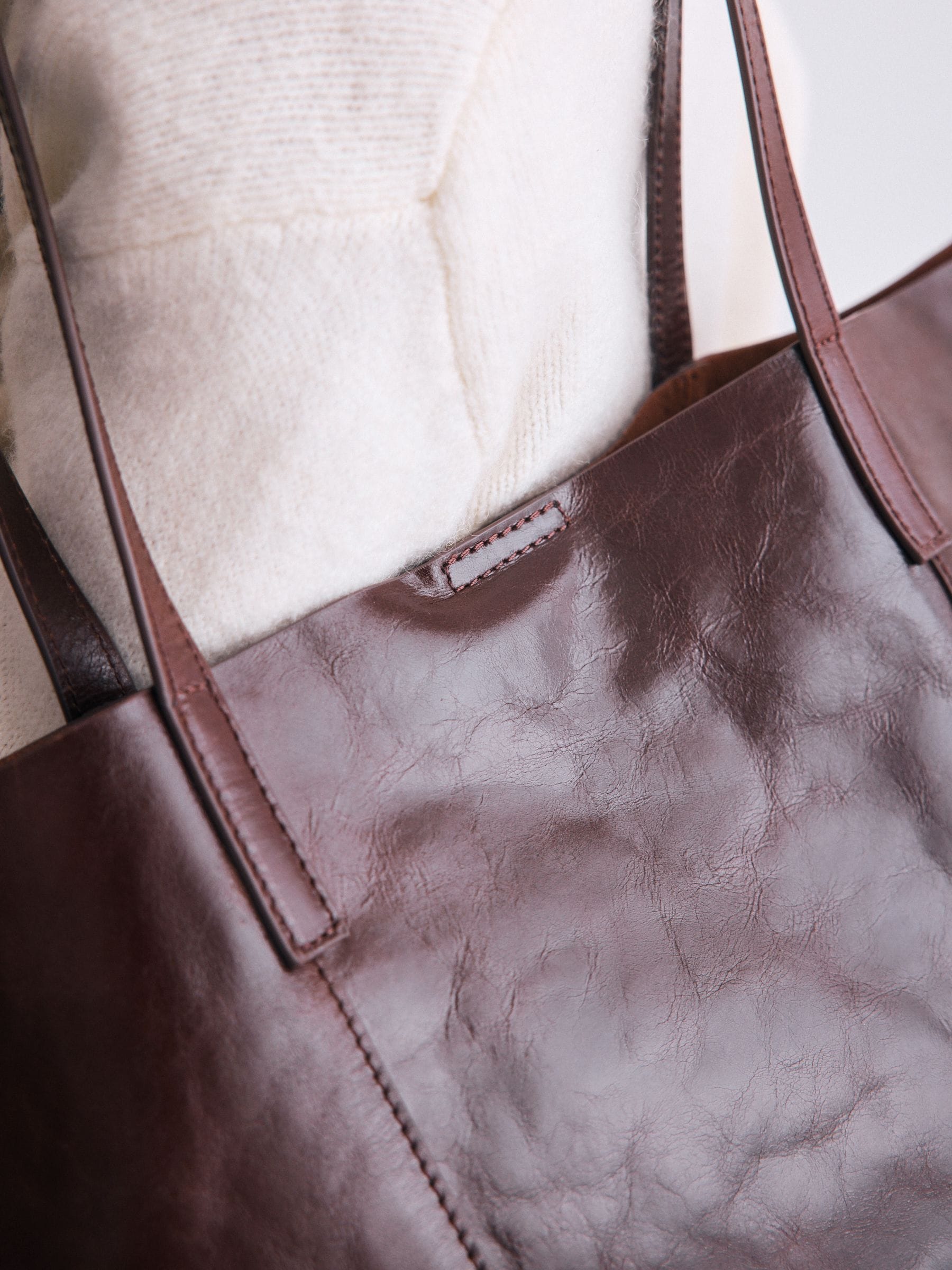 Chocoladebruin - N. Premium grote leren shopper