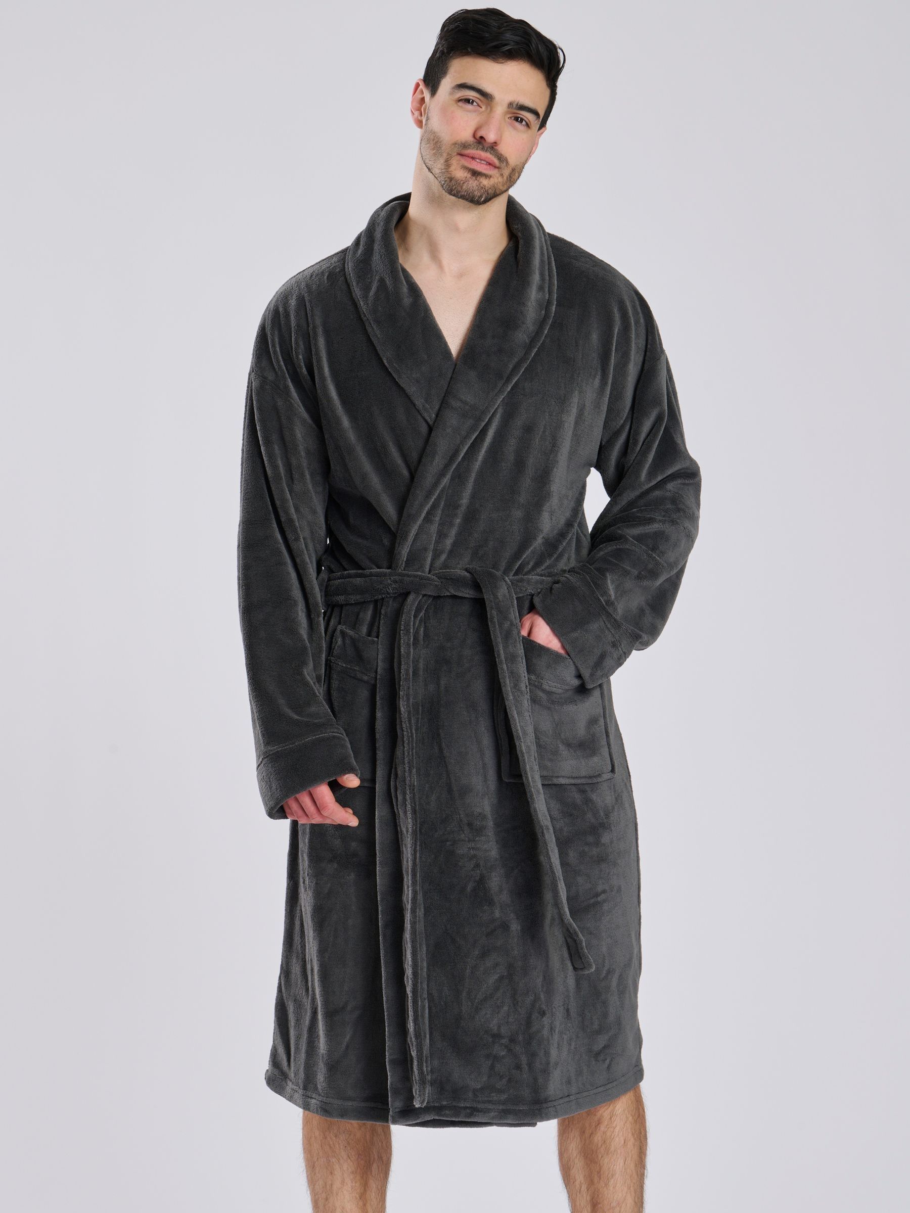 Grijs - Loungeable Fleece Shawl Collar Dressing Gown