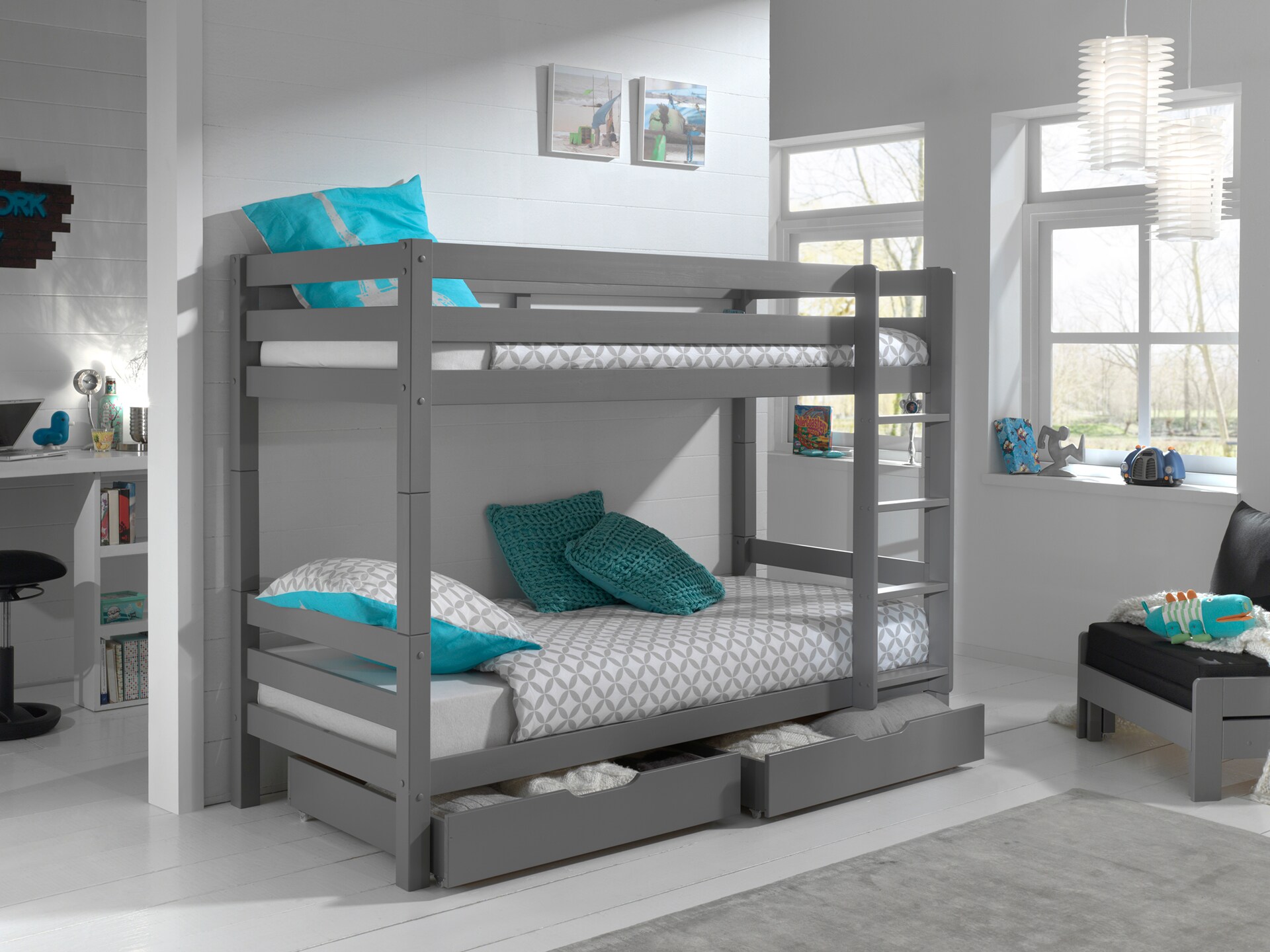 Etagen-Hochbett Pino 160 cm Höhe inkl. 2 Schubladen versch. Farben