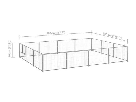 Chenil extérieur cage enclos argenté 400 x 300 x 70 cm 02_0000236