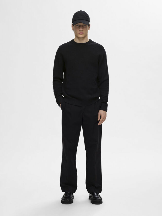 Selected Homme SLHROSS LS KNIT STRUCTURE CREW NECK Black