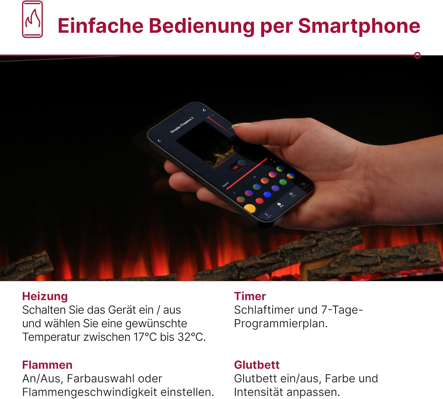 Dimplex Sense Optiflame Media - Wandfeuer, Wandmontage oder Einbau, integrierter elektrischer Kamin, mit 13 Farbthemen, 3 Heizeinstellungen, Fernbedienungen und WLAN, 60 Zoll / 153,3 cm
