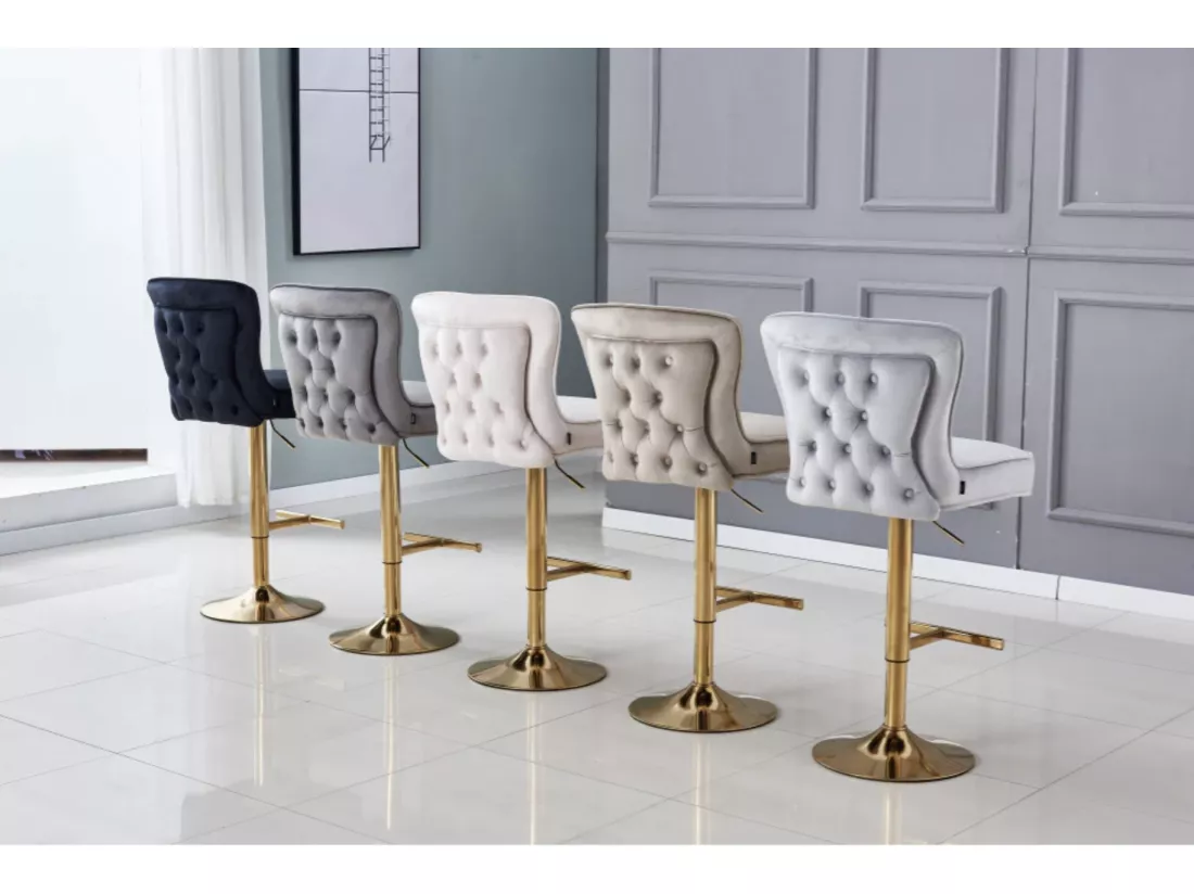 Tabouret capitonné velours et et pied doré Gaby - Lot de 2-Couleur Noir
