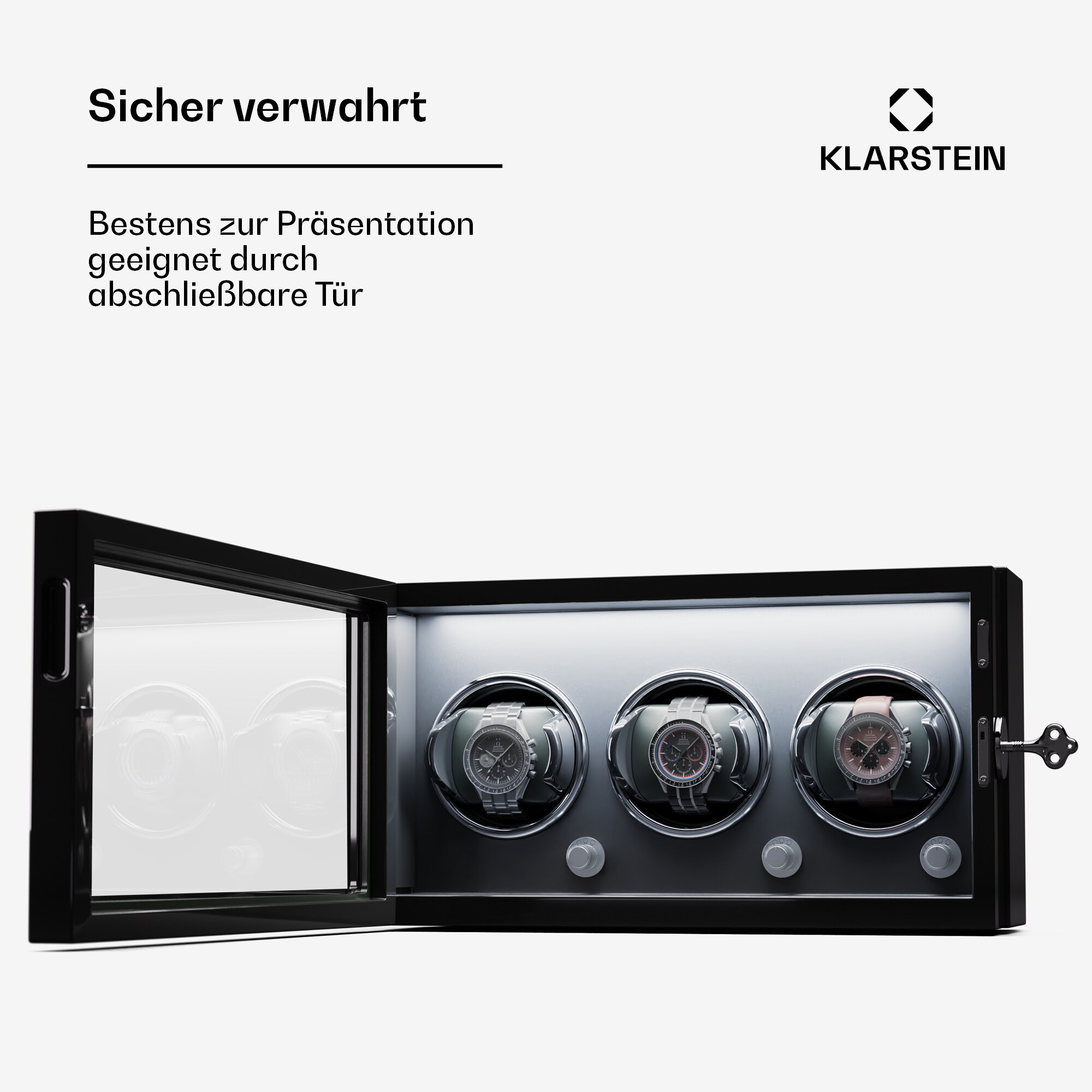Sarthe 3 Uhrenbeweger 3 Uhren 4 Rotationsmodi LED Beleuchtung Schloss Schwarz