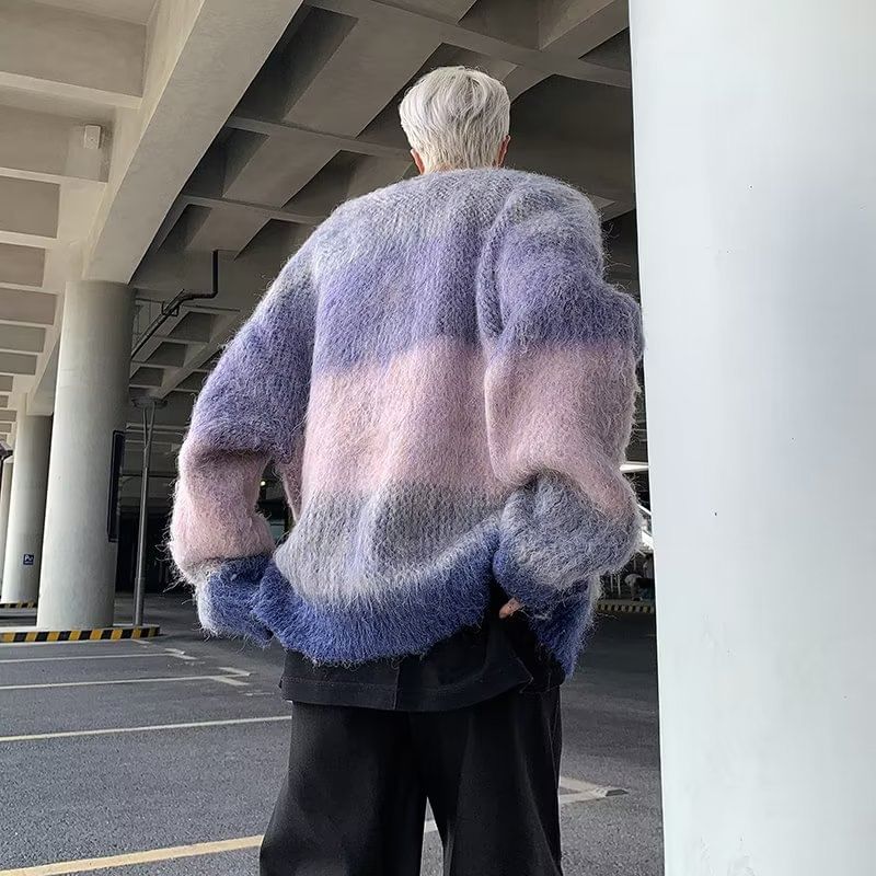 Zoslane - Gestreepte oversized trui met ronde hals