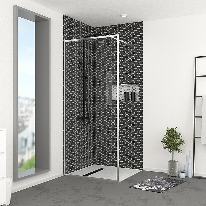 Paroi de douche à l'italienne H.200 x l.90 cm, ép. 6 mm, profilé chrome, Galedo Edge