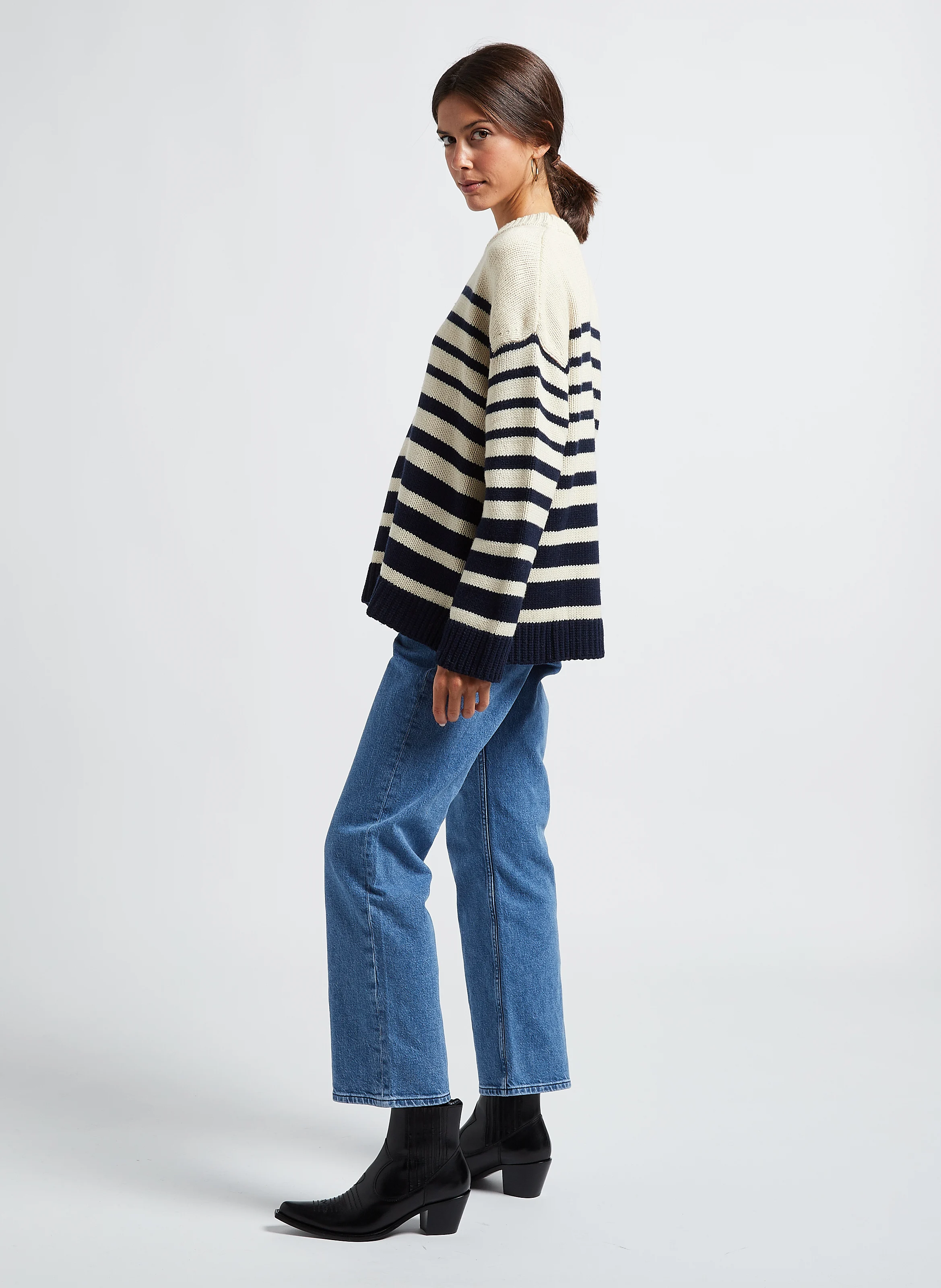 PULL POPEYE - Pull col rond rayé en laine mélangée | Blanc