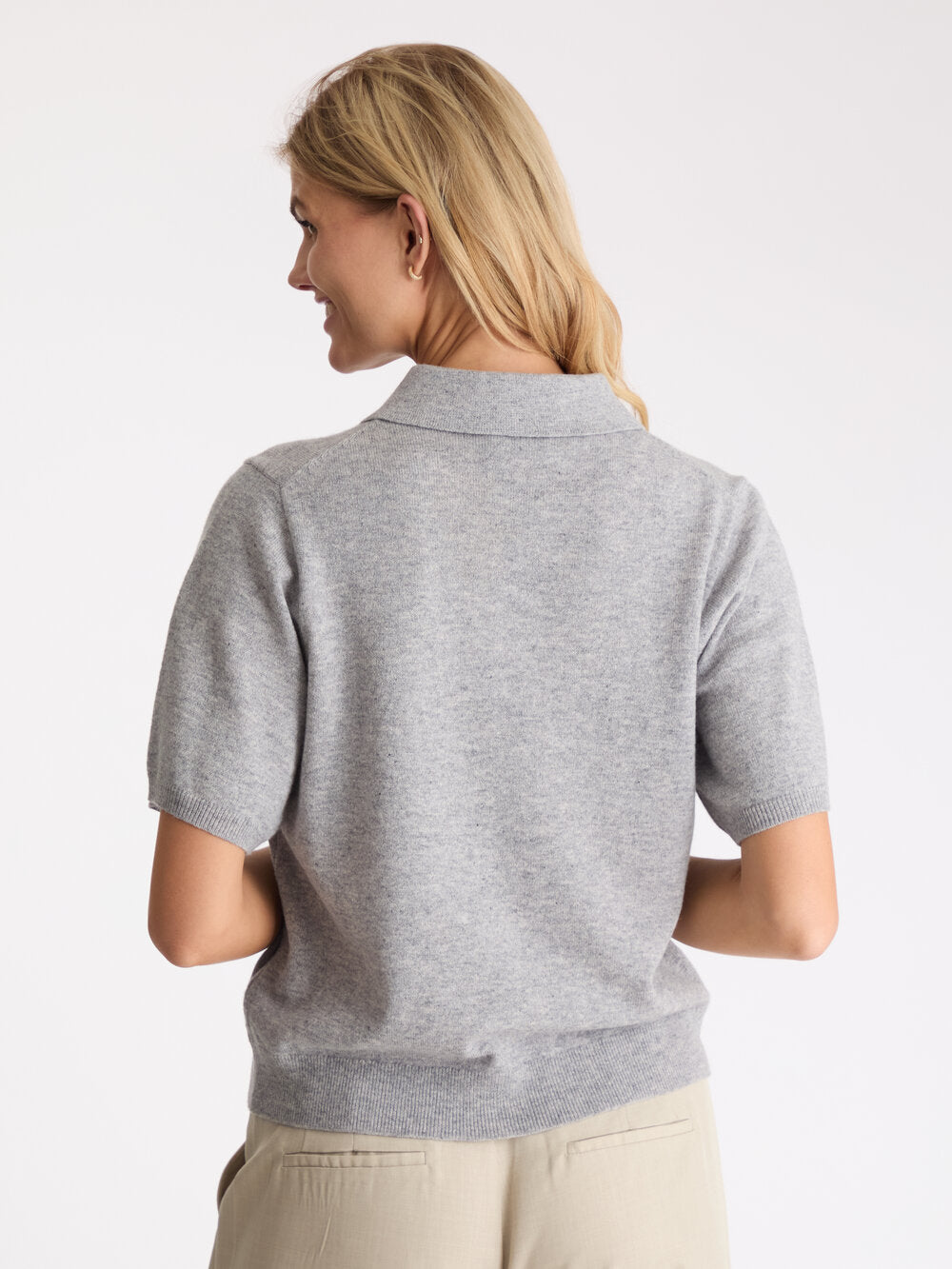 Neo Noir  Gracie strikket Polo uldstriktrøje - Light Grey Melange
