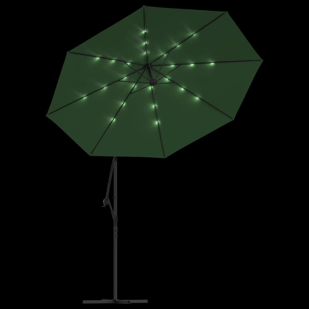 Parasol mobilier de jardin avec éclairage led 300 cm poteau en métal vert