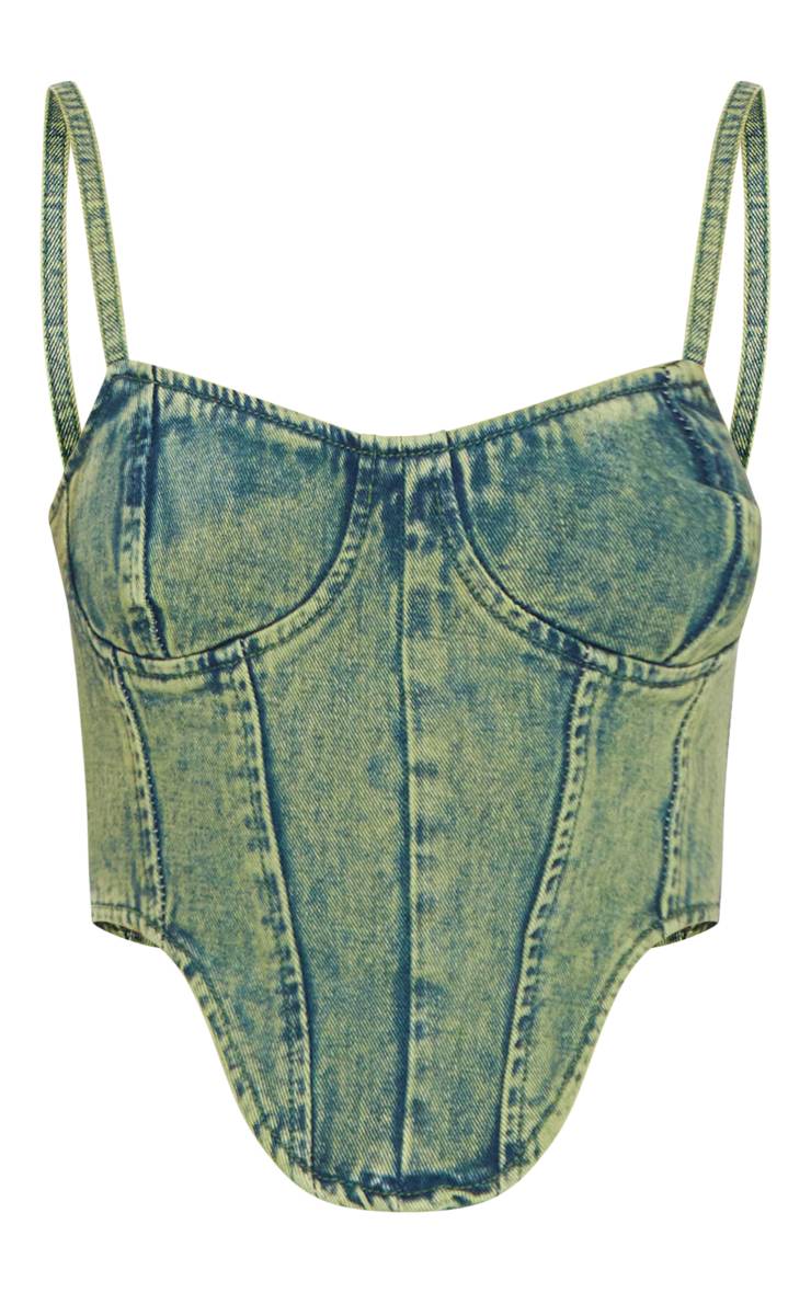Top Corset En Denim À Teinte Verte Et Ourlet Incurvé