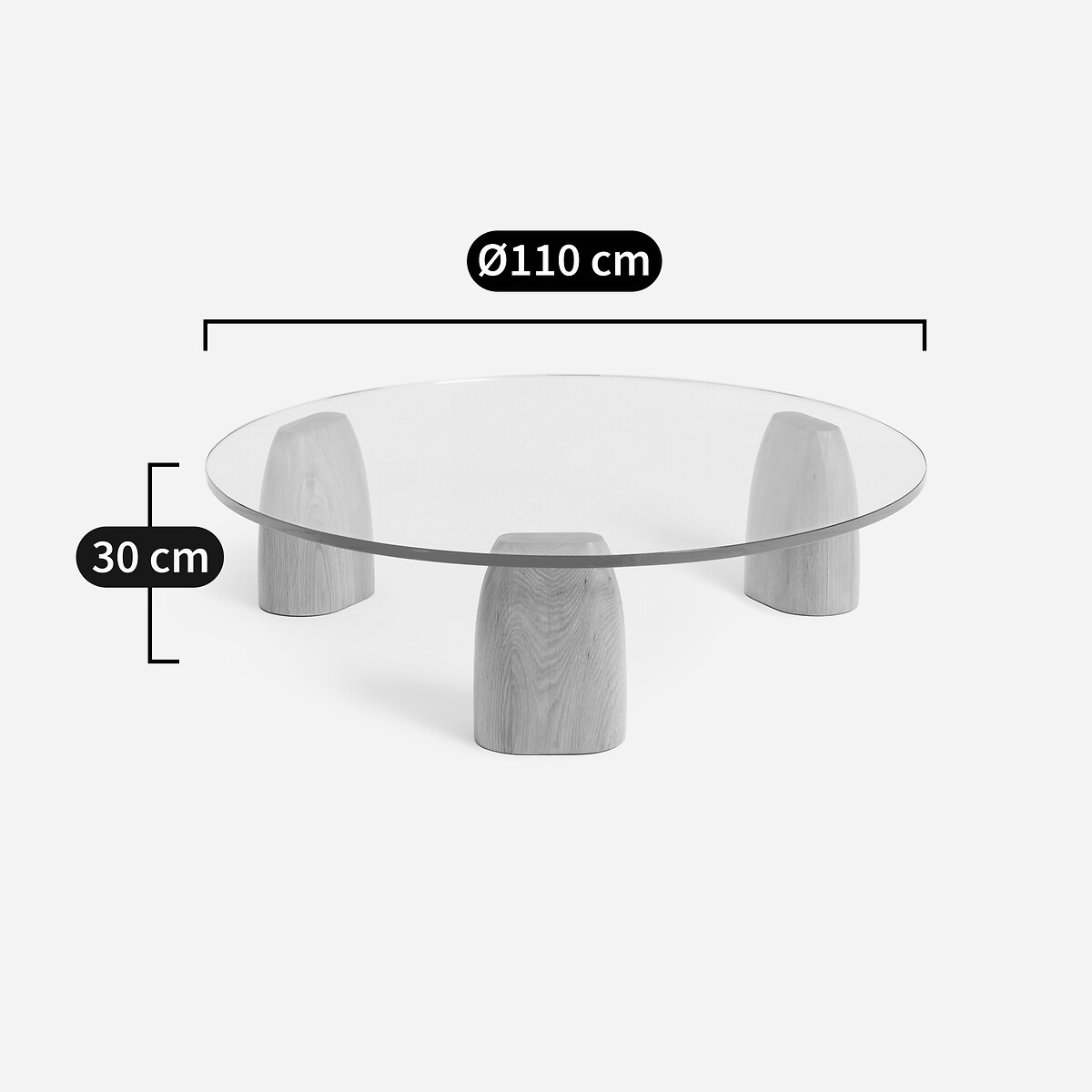 AM.PM<br>Mesa de centro redonda com três pés em carvalho e vidro, Clay