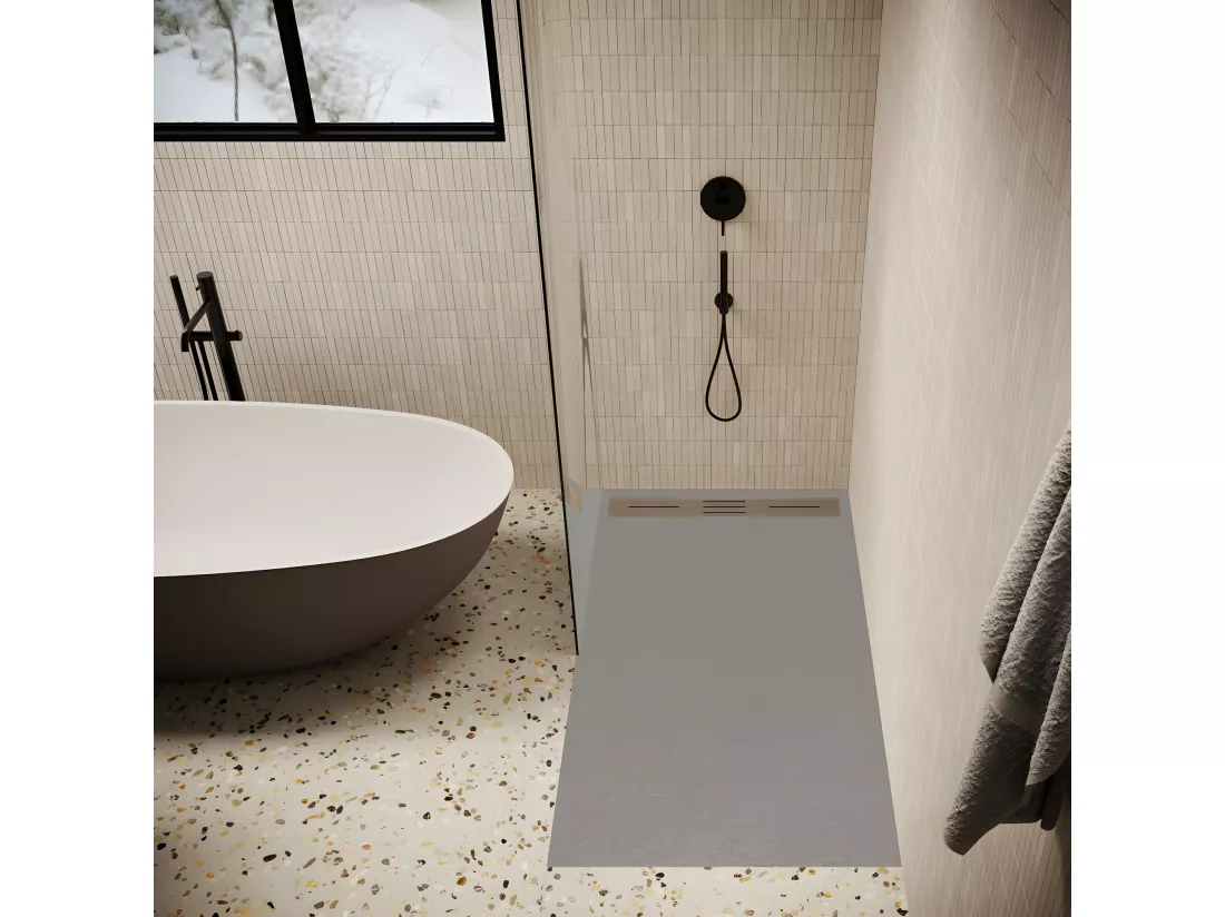 Receveur de douche 90 x 160 cm extra plat LUCIA en SoliCast® surface ardoisée gris