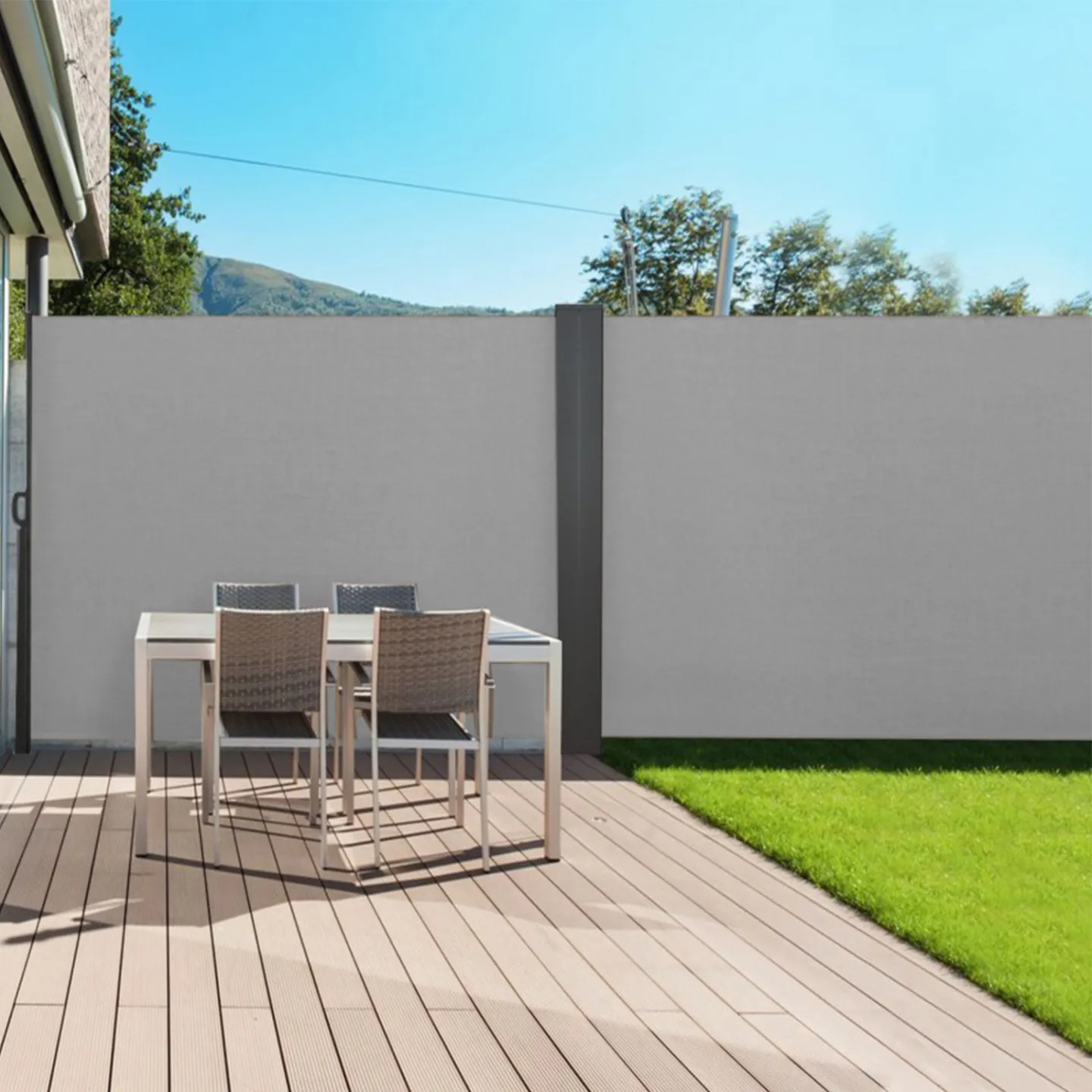 Paravent extérieur rétractable double 160 x 800 CM gris clair store latéral