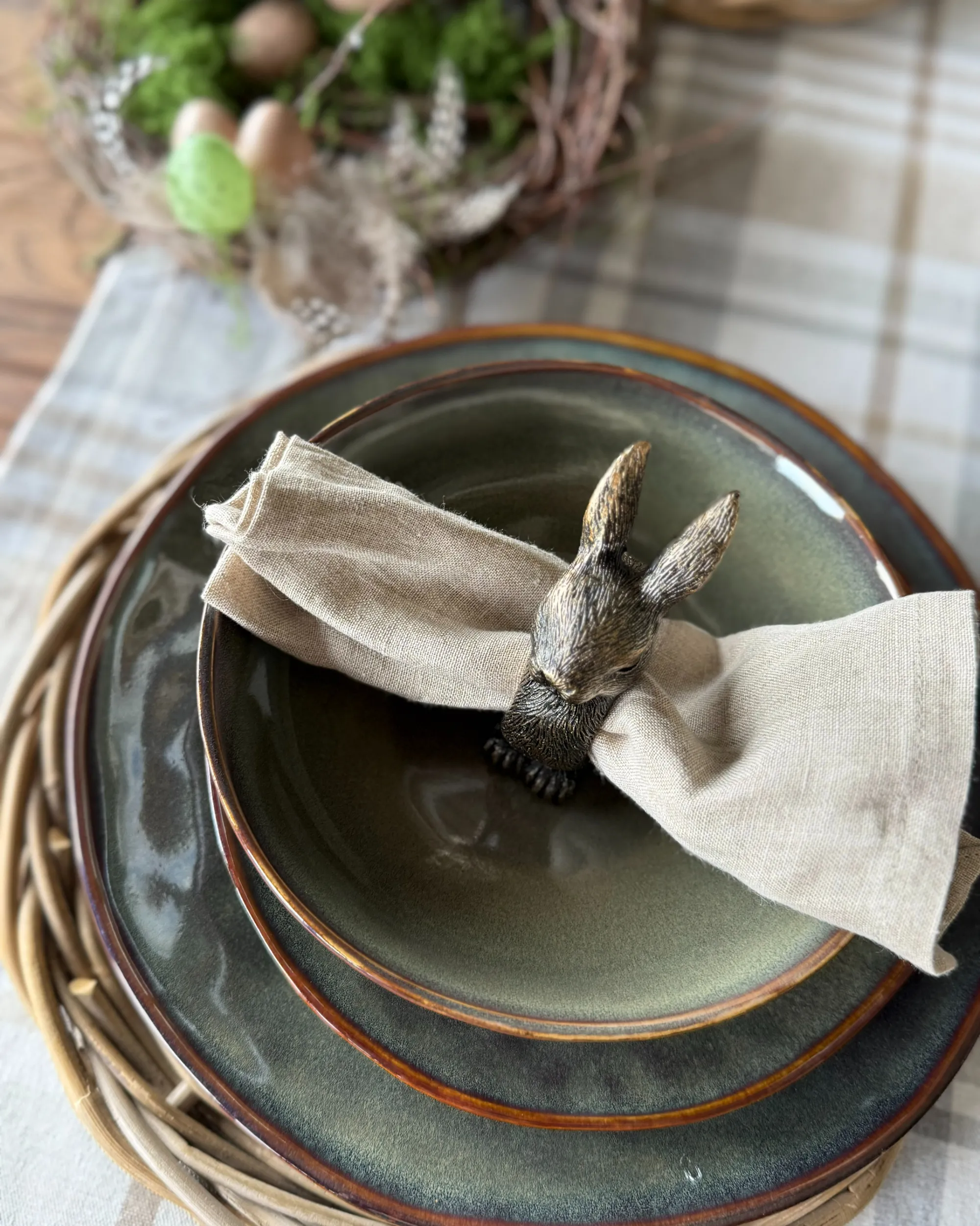 Set van 4 dinerborden THYME Steengoed Donkergroen