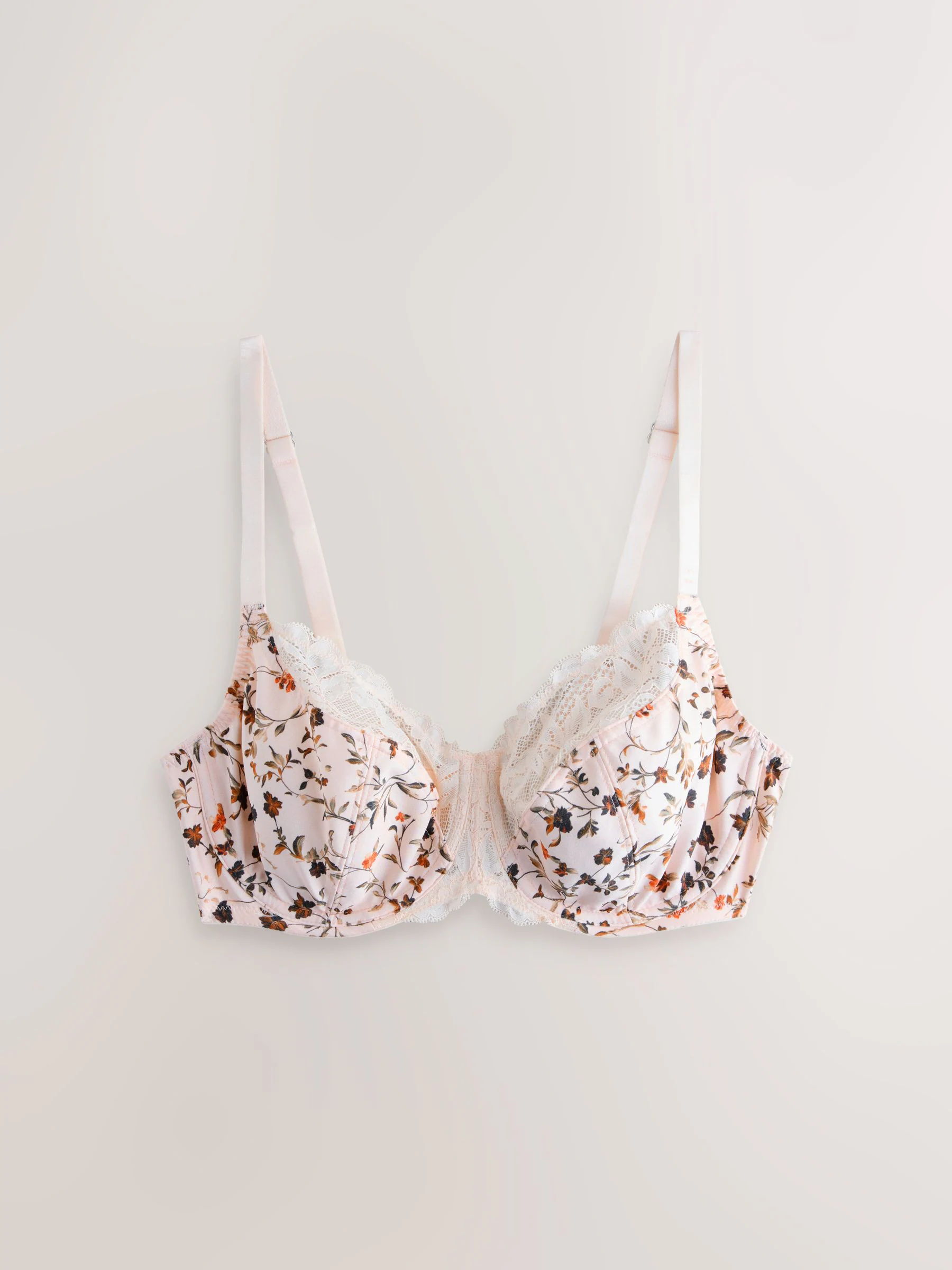 Crème bloemen & bessen - DD+ beugelbeha van microvezel en kant met volledige cups zonder vulling