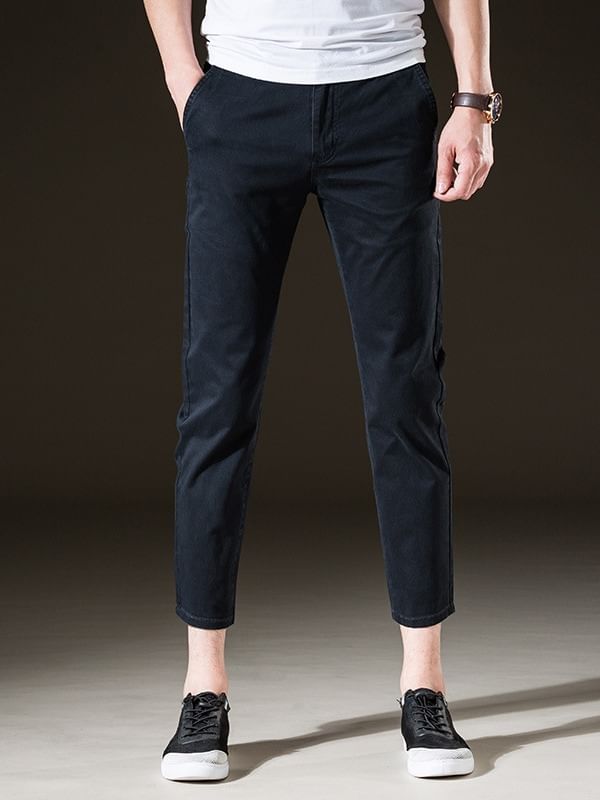 Denimic - Mid Rise Plain Cropped Tapered Pants