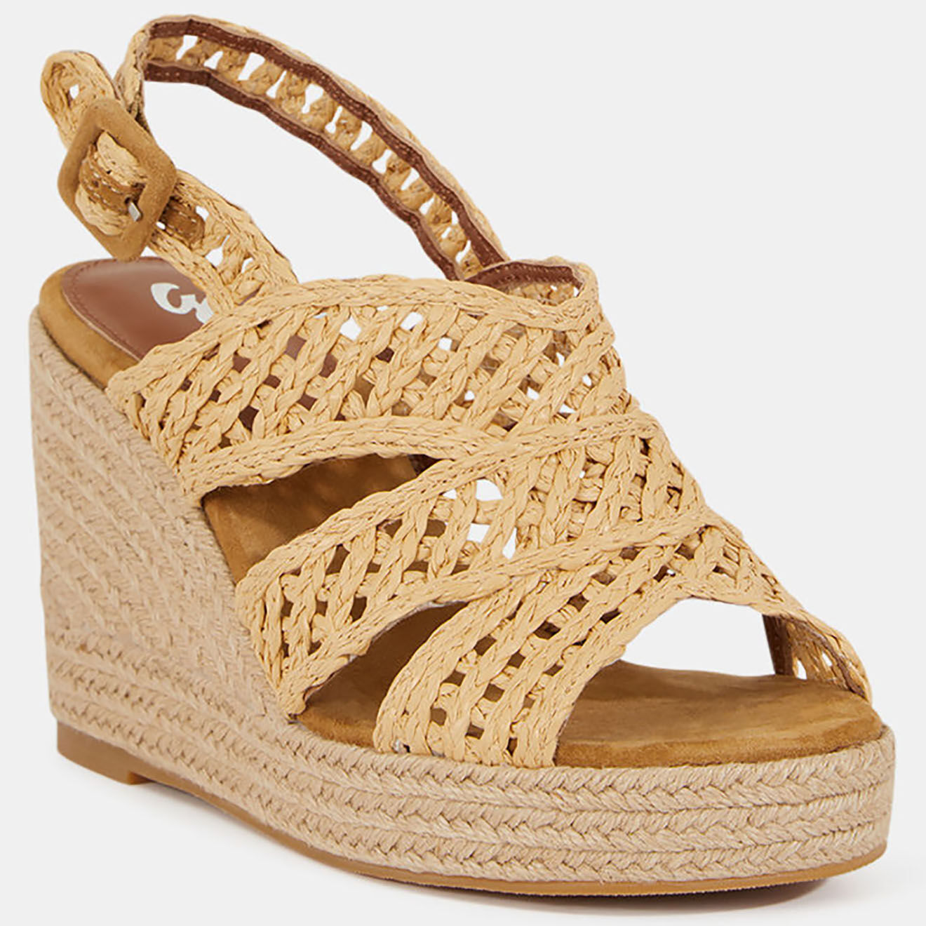 Galeries Lafayette Sandales compensées en Cuir raphia naturel - Talon 10 cm