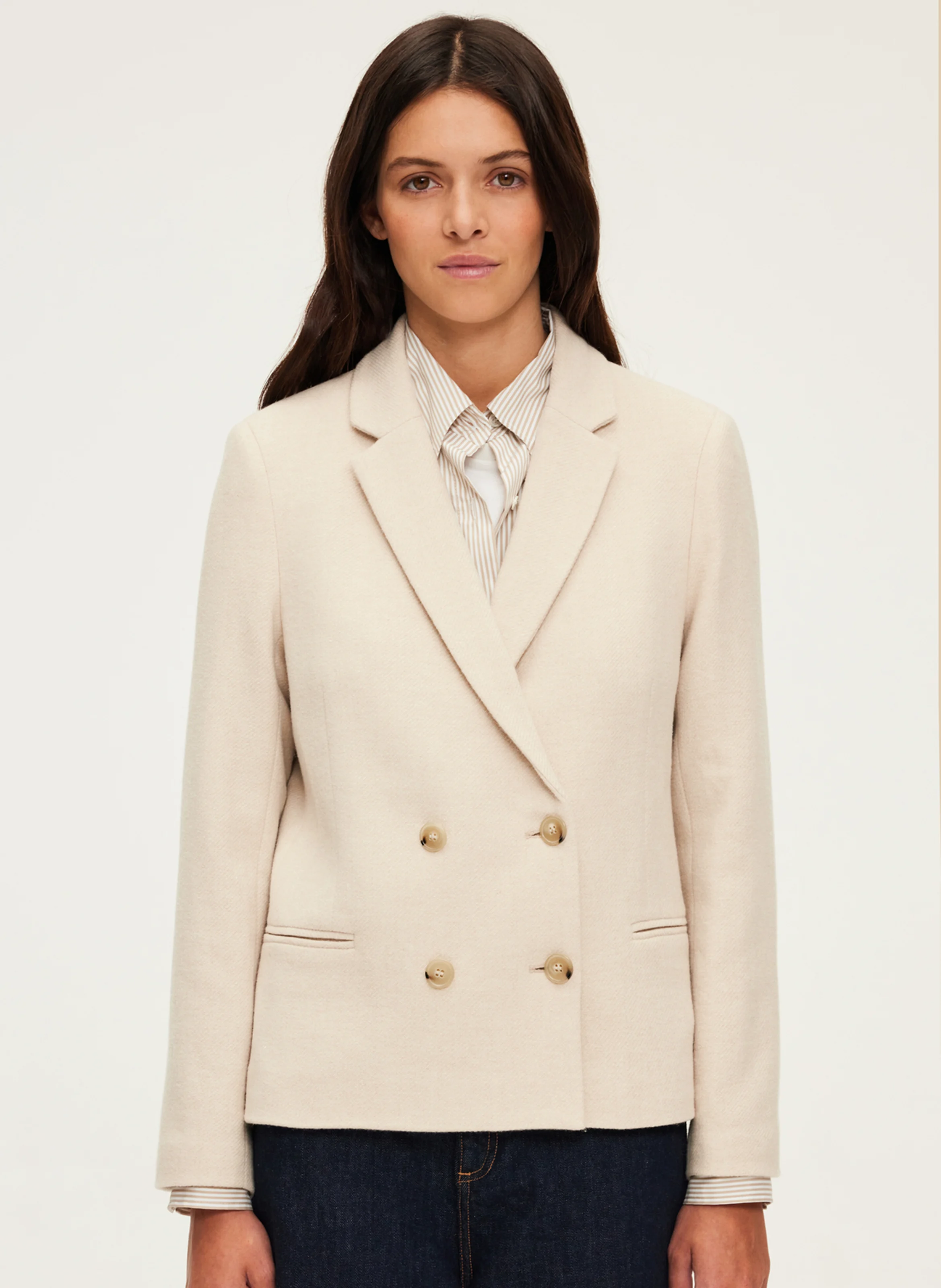 MAGALIE - Blazer boutonnage croisé en laine mélangée | Beige
