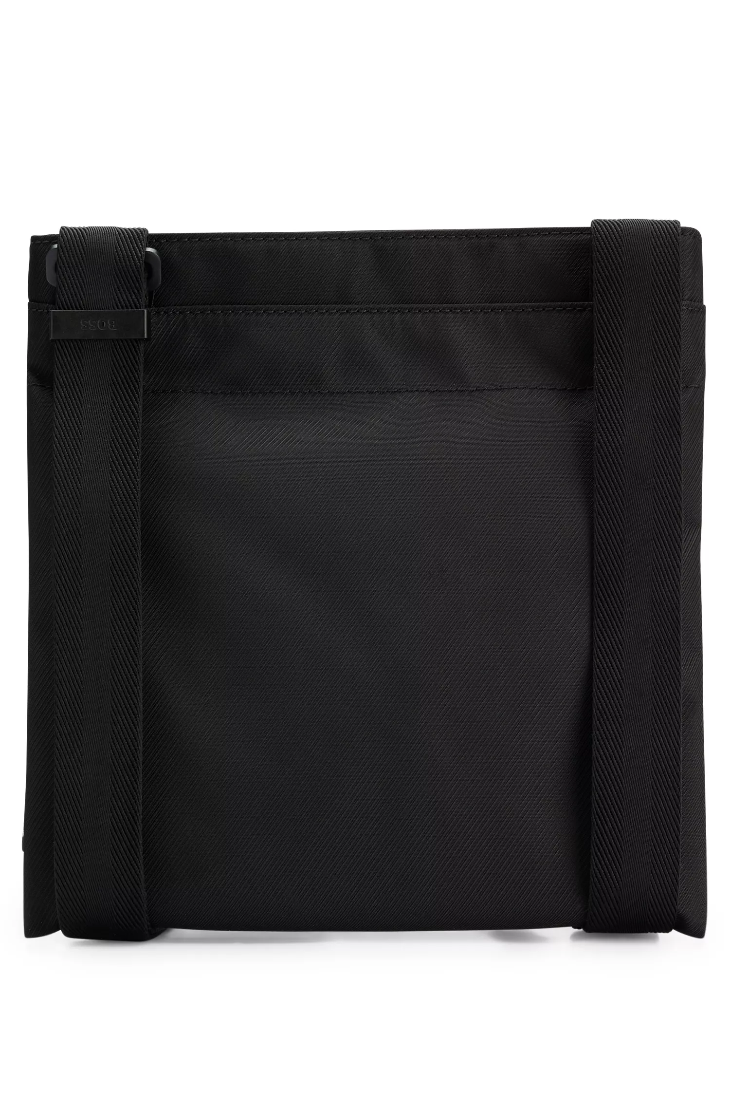 Bolsa envelope BOSS com logotipo preto em material reciclado texturizado.