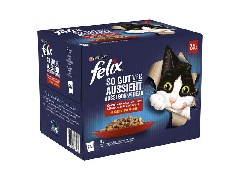 Felix Nassfutter AGAIL Fleisch Auswahl, 24 x 85 g Alleinfutter für ausgewachsene, kastrierte Katzen