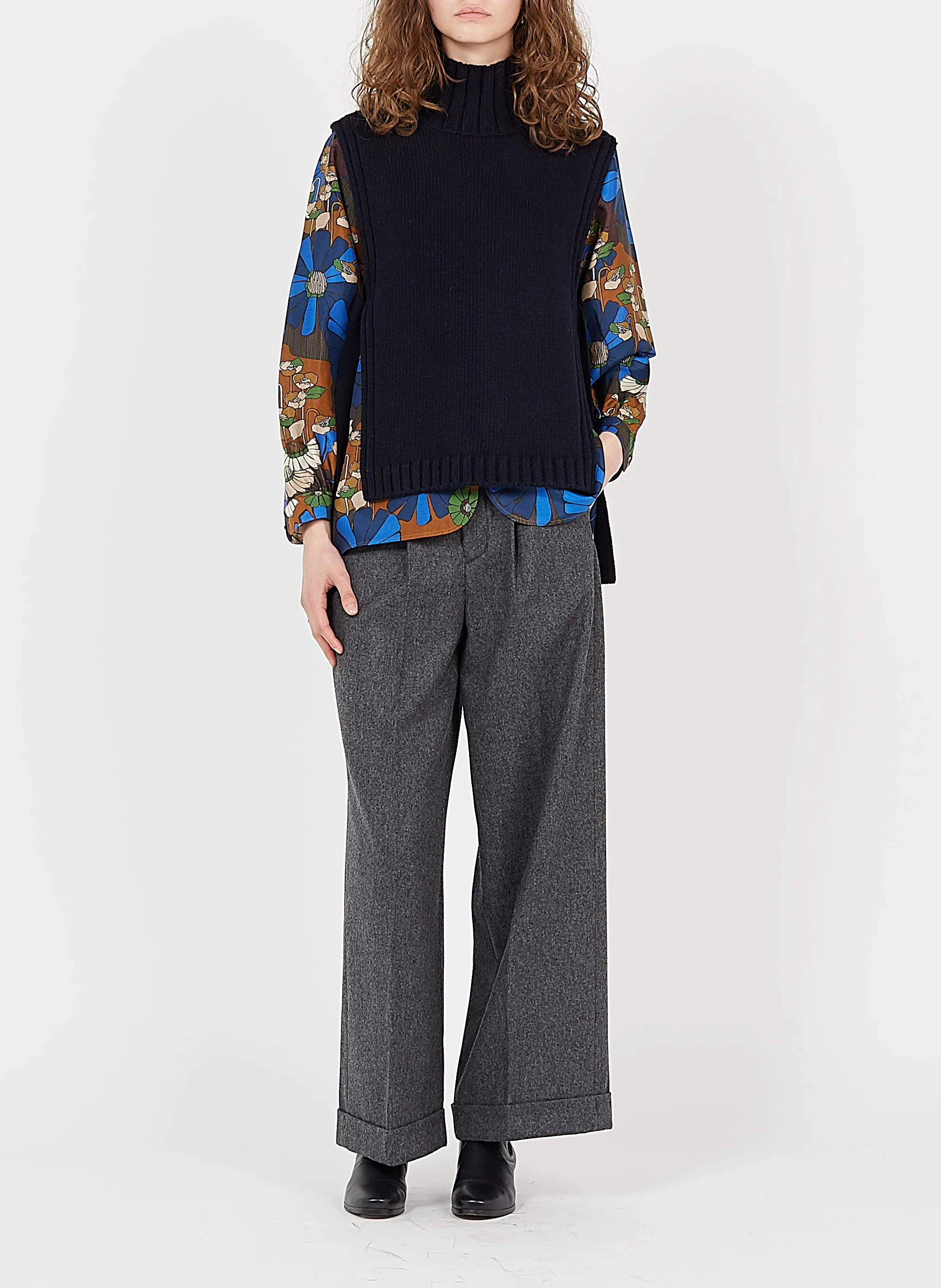 OR - Pull col montant sans manche en laine mélangée | Bleu