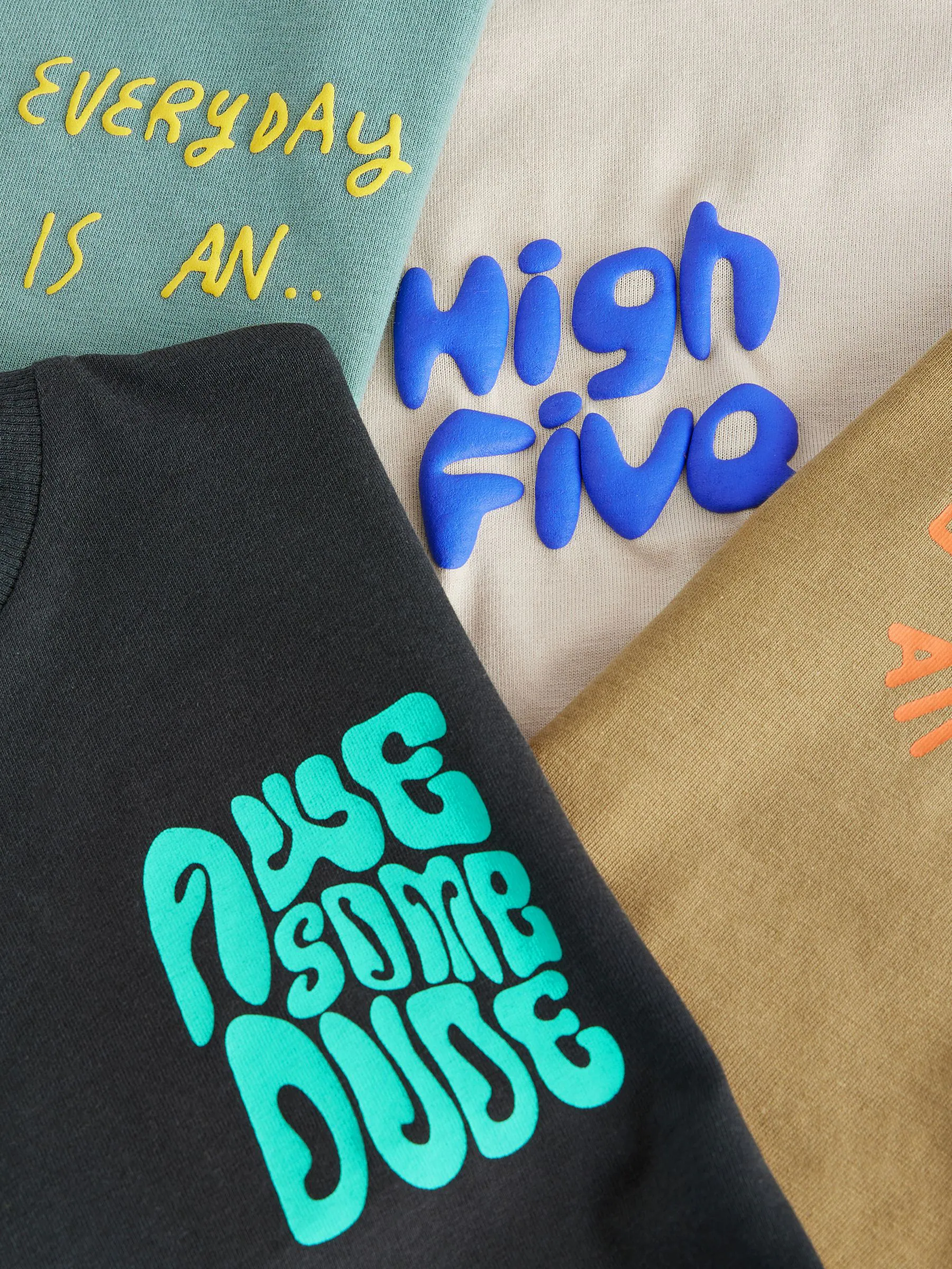 Veelkleurig met slogan - Set van 4 T-shirts met korte mouwen (3mnd-7jr)
