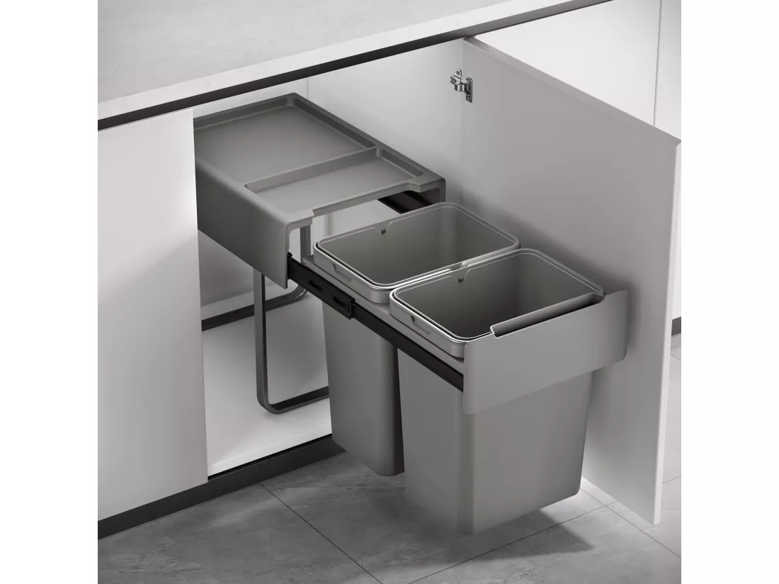 SVITA EM2x20 Poubelle encastrable 40L (2x20L) 2 compartiments avec couvercle système de tri des déchets 2 voies
