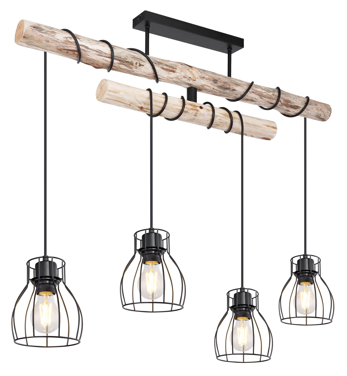 MINA Deckenlampe, schwarz 15326-4D, B/H/T: 90 x 100 x 14 cm, Metall, Holz