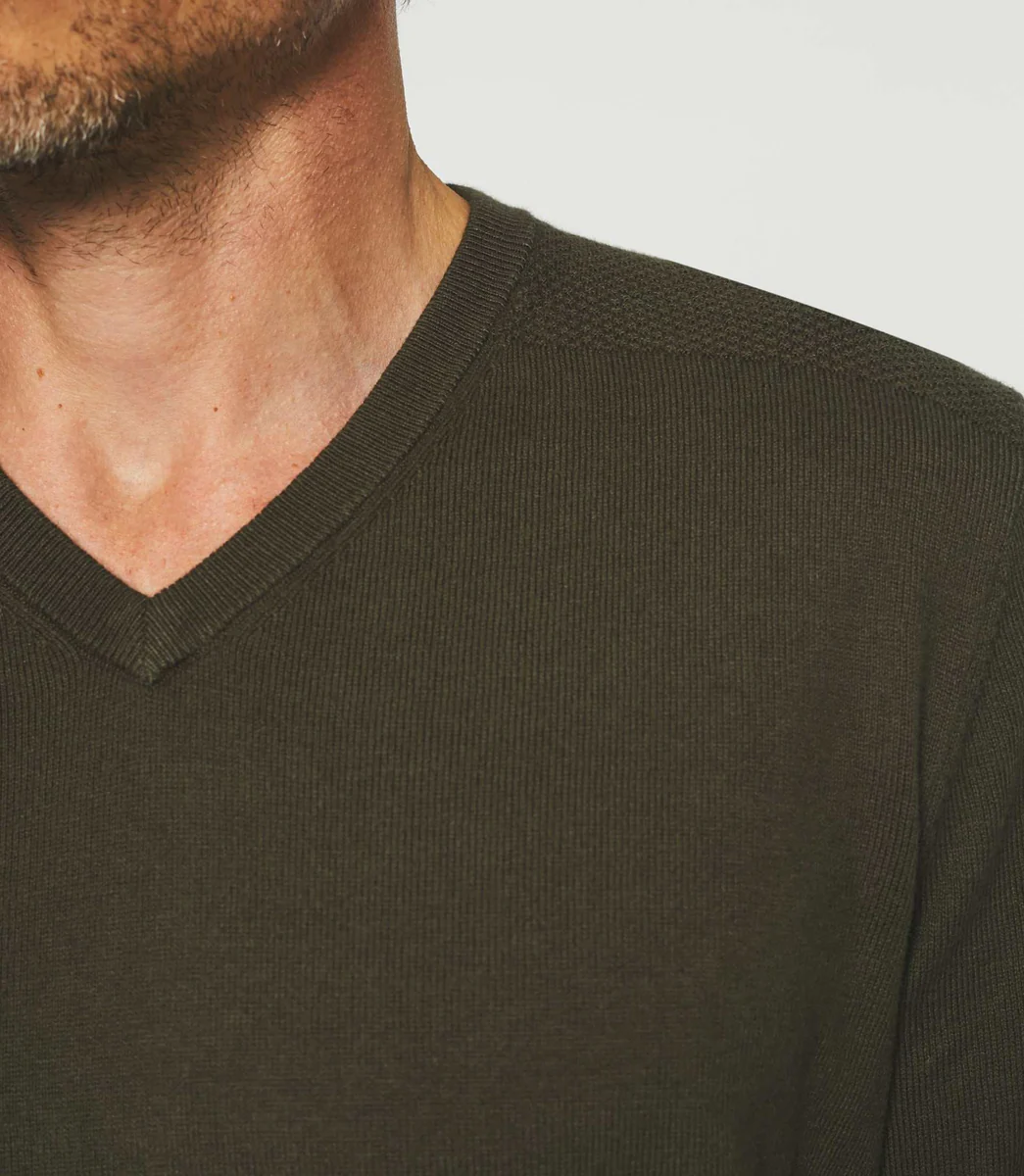 Pull col V en coton-cachemire kaki BRENT