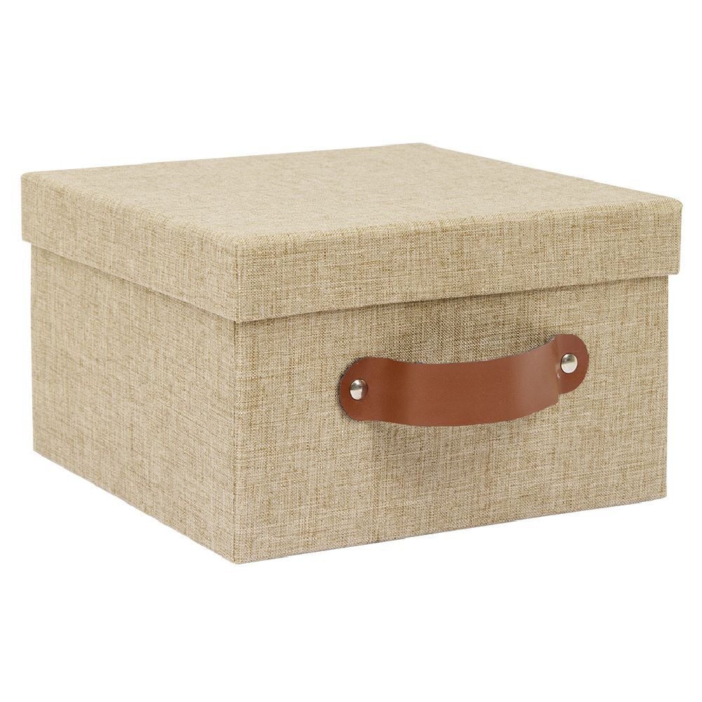 Boîte de rangement décor lin beige 21x21xH12,5cm
