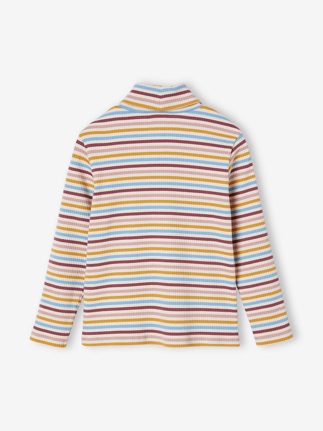 Camiseta de gola alta canelada multicolorida para meninas