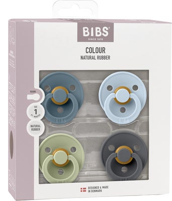 BIBS Colour Smokk 4-Pakk Lateks Str 1, Petrol/Sage/Baby Blue/Iron
