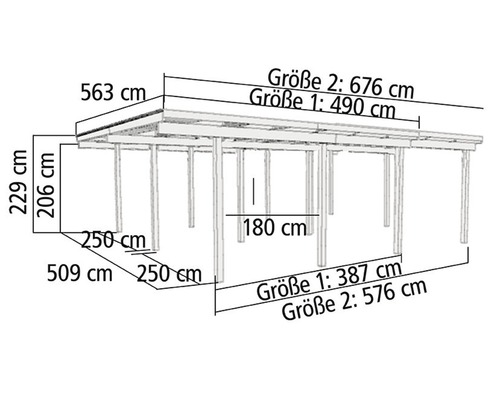 Dubbele carport Karibu Eco 1B van PVC-panelen met 1 inrijboog, zonder beslag, 527x387 cm, drukgeïmpregneerd