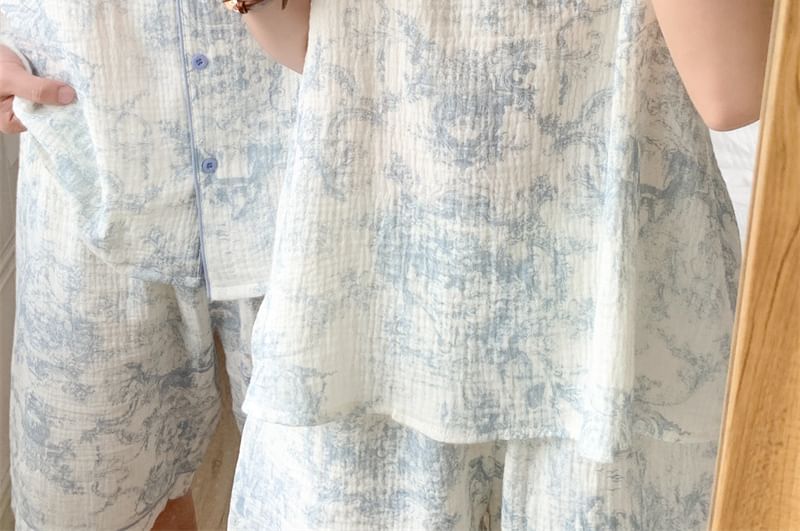 Tanee - Koppel bijpassende print pyjama camisole top / shorts / korte mouwen top / jurk / set
