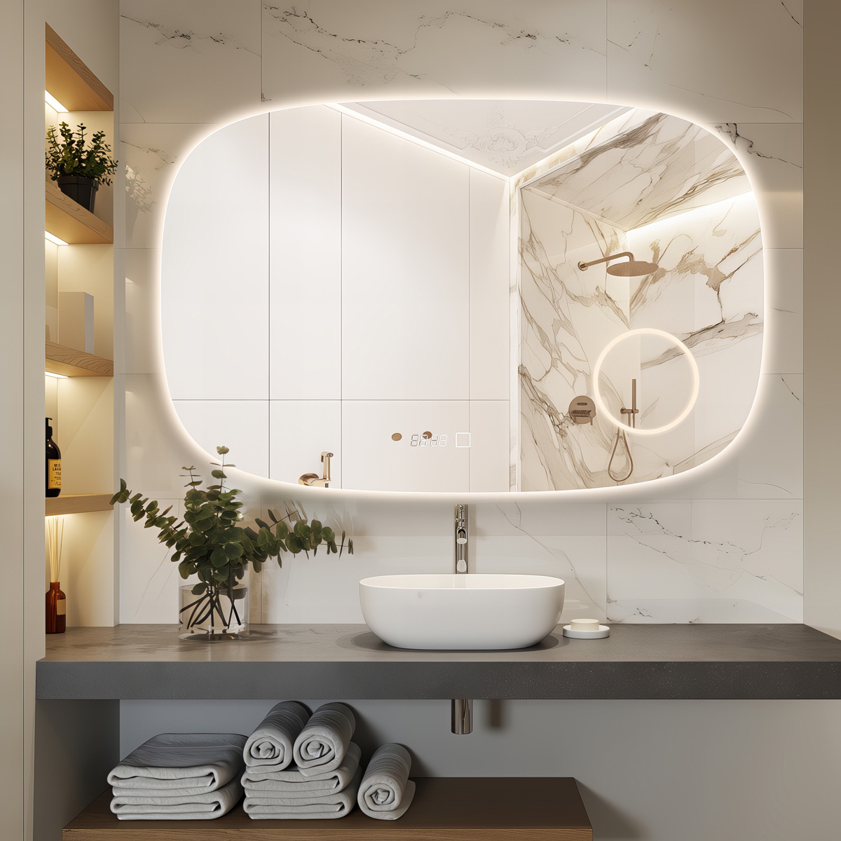 Saniclear Shave Deens ovale spiegel 100x65cm met verlichting, verwarming en vergrootglas